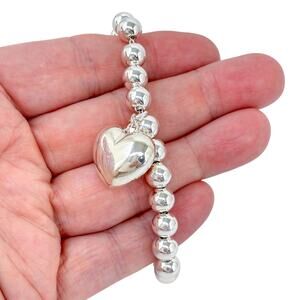 Milor Ball Bead Puffy Heart Charm Bracelet | 950 Sterling Silver | 8.25"
